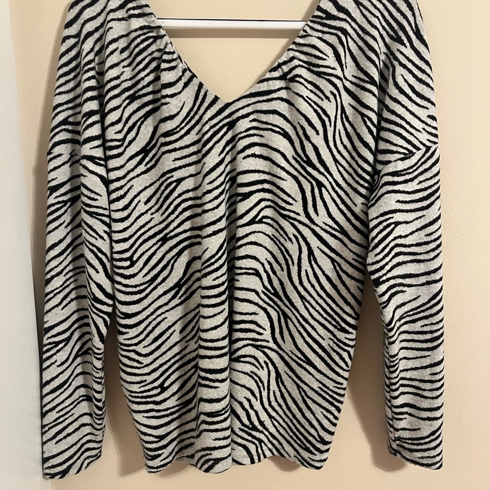Anthropologie Black and White Zebra Long Sleeve Top